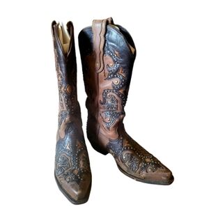 Pecos Belle Two Tone Brown Leather Cowboy Cowgirl Western Boots Size 6.5